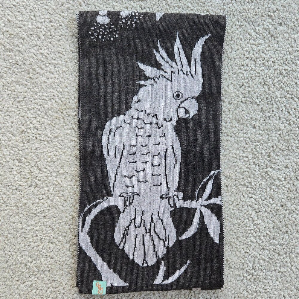 NWOT Otto & Spike Merino Scarf Knit Wool Cockatoo Parrot Bird BROWN